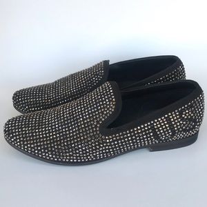 Globalwin Black Rhinestone-Studded Loafers